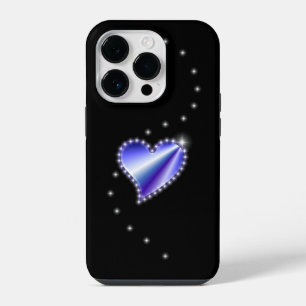 Coque Pour iPhone 14 Plus Cœur arc-en-ciel violet avec étoiles sur fond noir