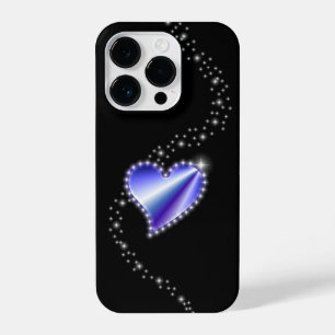 Coque Pour iPhone 14 Plus Coeur arc-en-ciel violet avec étoiles sur noir