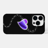 Coque Pour iPhone 14 Plus Coeur arc-en-ciel violet avec étoiles sur noir (Verso Horizontal)