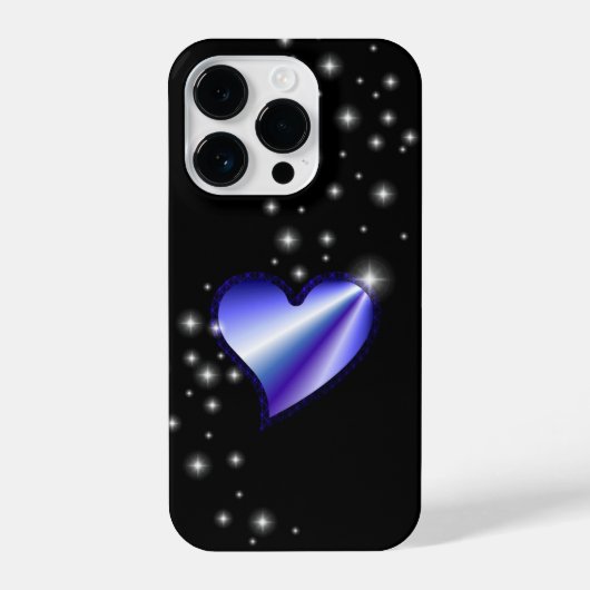Coque Pour iPhone 14 Plus Coeur arc-en-ciel violet avec étoiles sur noir (Verso)