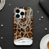 Coque Pour iPhone 14 Plus Collier Diamant Perle Nom Manuscrit Léopard