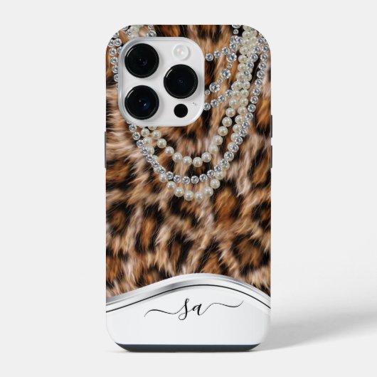 Coque Pour iPhone 14 Plus Collier Diamant Perle Nom Manuscrit Léopard (Verso)