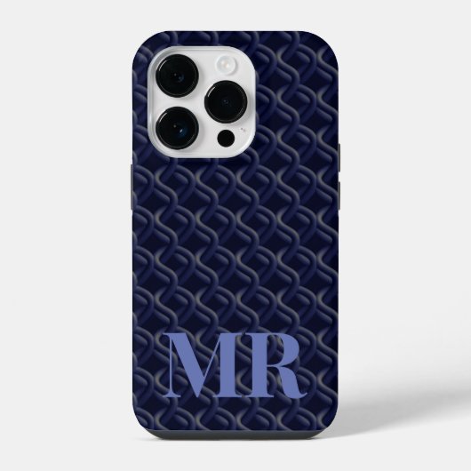 Coque Pour iPhone 14 Plus Custom Initial Large Modern Blue Lattice Rubber (Verso)