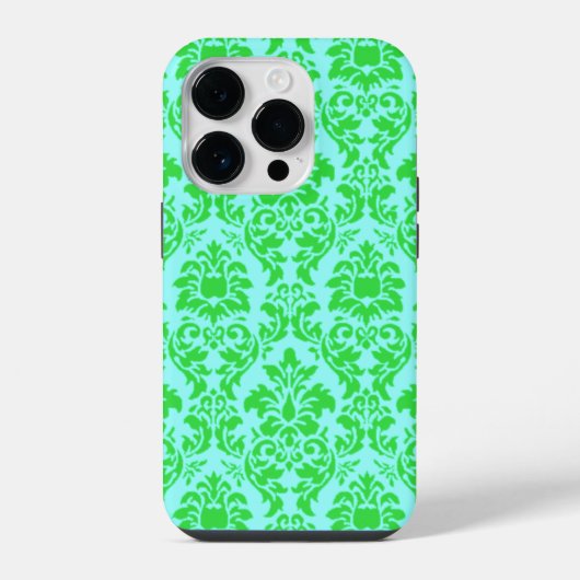Coque Pour iPhone 14 Plus Damassé bleu vert (Verso)