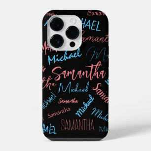 Coque Pour iPhone 14 Plus Deux noms couples motif monogramme bleu clair rose