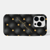 Coque Pour iPhone 14 Plus Diamond Or Noir Tufted Votre Nom (Verso Horizontal)