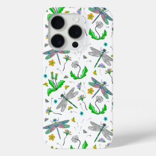 Coque iPhone 15 Pro Dragonflies Whimsical et Dandelions main tiré