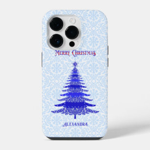 Coque Pour iPhone 14 Plus Elégant arbre de Noël bleu Personnalisé