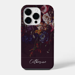 Coque Pour iPhone 14 Plus Élégant Chic Dark Burgundy Nom floral