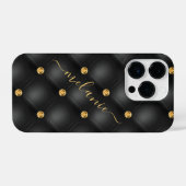 Coque Pour iPhone 14 Plus Elégant Diamant Or Noir Tufted Luxe Votre Nom (Verso Horizontal)