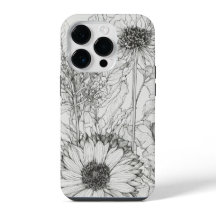 Élégant Fleur sauvage blanc et noir Coque-Mate