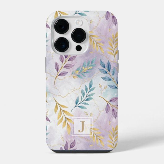 Coque Pour iPhone 14 Plus Elegant Gold Botanical Marble Mongram (Verso)
