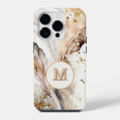Coque Pour iPhone 14 Plus Élégant Monogramme Marbre Brun Or Design Abstrait (Verso)