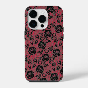 Coque Pour iPhone 14 Plus Étui iPhone à motif de roses en dentelle noire fau