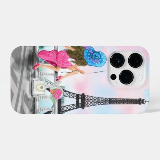 Coque Pour iPhone 14 Plus Femme À Paris Tour Eiffel (Verso Horizontal)