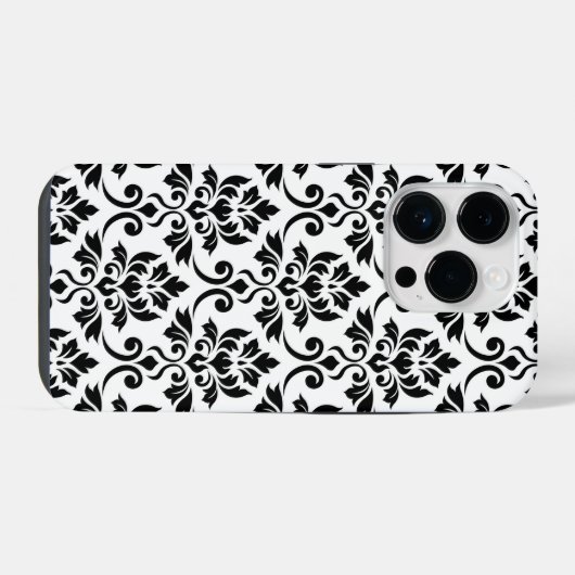 Coque Pour iPhone 14 Plus Feuille Damask Lg Motif noir sur blanc (Verso Horizontal)