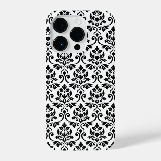 Coque Pour iPhone 14 Plus Feuille Damask Patte noir sur blanc (Verso)