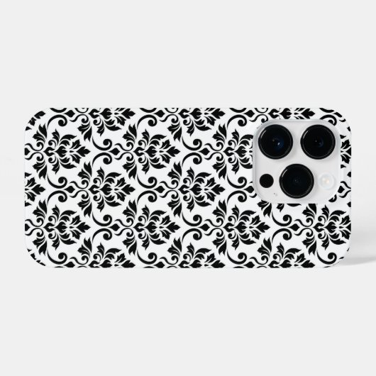 Coque Pour iPhone 14 Plus Feuille Damask Patte noir sur blanc (Verso Horizontal)