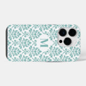 Coque Pour iPhone 14 Plus Feuille Motif Damask Sarcelle (Sur mesure) (Verso Horizontal)