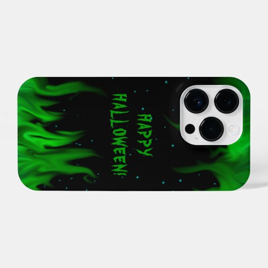 Coque Pour iPhone 14 Plus Flammes vertes dans le ciel étoilé (Verso Horizontal)
