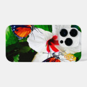 Coque Pour iPhone 14 Plus Fleur d'Hibiscus avec 2 papillons à ailes longues (Verso Horizontal)