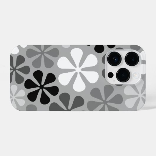Coque Pour iPhone 14 Plus Fleurs Abstraites Gris noir blanc (Verso Horizontal)