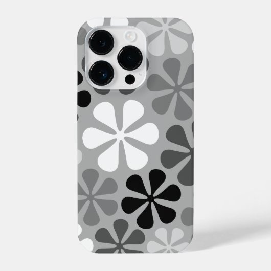 Coque Pour iPhone 14 Plus Fleurs Abstraites Gris noir blanc (Verso)