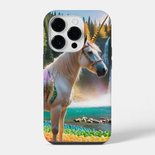 Coque Pour iPhone 14 Plus Fleurs Arc-en-ciel Licorne Arbres Verts Cascade La