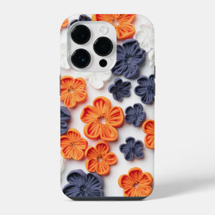 Coque Pour iPhone 14 Plus Fleurs en tissu orange bleu cousues main printemps