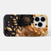 Coque Pour iPhone 14 Plus Fleurs noires et or 3D (Verso Horizontal)