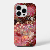 Coque Pour iPhone 14 Plus Fleurs sur les cercles rouge-or design (Verso)