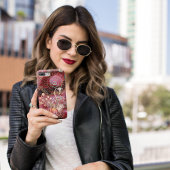 Coque Pour iPhone 14 Plus Fleurs sur les cercles rouge-or design