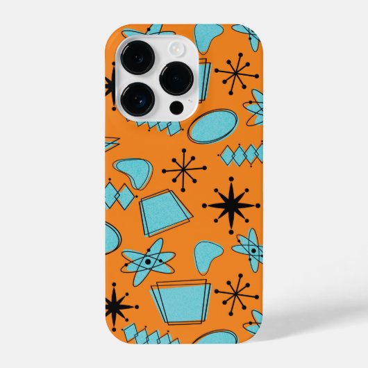 Coque Pour iPhone 14 Plus Formes atomiques MCM Turquoise sur orange (Verso)