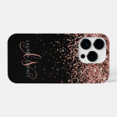 Coque Pour iPhone 14 Plus Glam Rose Gold Parties scintillant Élégant Monogra (Verso Horizontal)