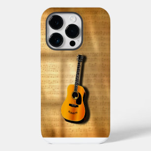 Coque Pour iPhone 14 Plus Guitare acoustique vintage avec nom personnalisé d