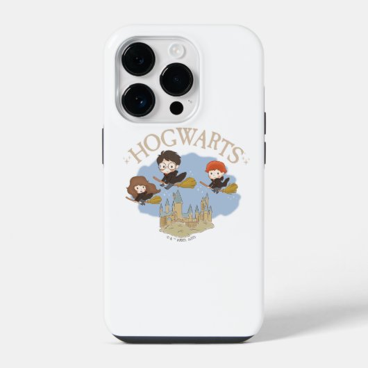 Coque Pour iPhone 14 Plus HARRY POTTER™, Hermione et Ron survolent HOGWARTS™ (Verso)