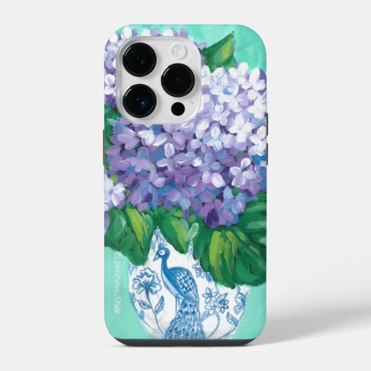 Coque Pour iPhone 14 Plus Hydrangées dans Peacock Vase (Verso)