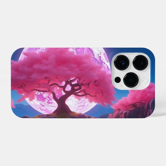 Coque Pour iPhone 14 Plus Imaginaire rose cerisier fleuri Arbre rose Lune (Verso Horizontal)