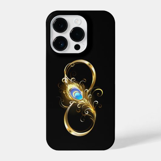 Coque Pour iPhone 14 Plus Infinité avec plume de paon doré (Verso)