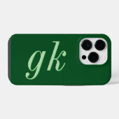 Coque Pour iPhone 14 Plus Initiales Monogramme Vert Élégant Moderne (Verso Horizontal)
