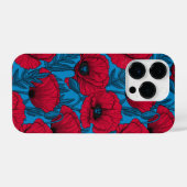 Coque Pour iPhone 14 Plus Jardin de pavot rouge sur bleu (Verso Horizontal)