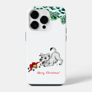 Coque Pour iPhone 14 Plus Joyeux Noël ! Chiot avec Cloche et Balle