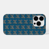 Coque Pour iPhone 14 Plus Labradoodle mignon Chien Silhouette Grille Bleu (Verso Horizontal)