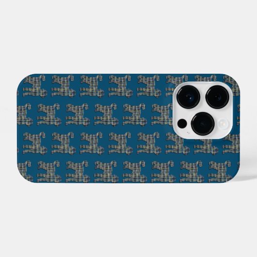 Coque Pour iPhone 14 Plus Labradoodle mignon Chien Silhouette Grille Bleu (Verso Horizontal)