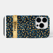 Coque Pour iPhone 14 Plus Léopard bleu foncé et doré (Verso Horizontal)