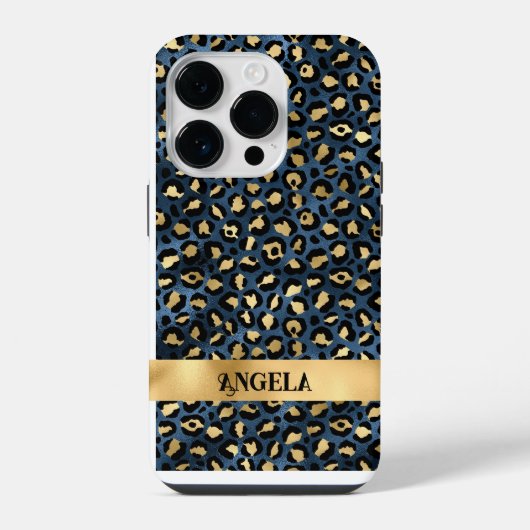 Coque Pour iPhone 14 Plus Léopard bleu foncé et doré (Verso)