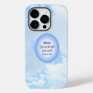 Coque Pour iPhone 14 Plus Lumière du monde Baby Blue Nom de verset biblique