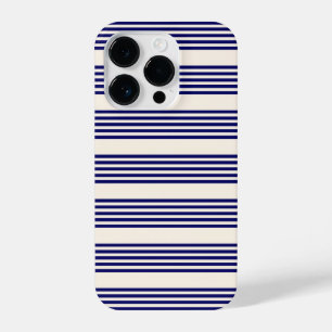 Coque Pour iPhone 14 Plus Marine bleu et beige cinq bandes motif