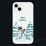 Coque Pour iPhone 14 Plus Merry Christmas! Snowman with Cat and Puppy<br><div class="desc">Merry Christmas! Snowman with Cat and Puppy - little Dog ~~~ colored pencil drawing by Krisi ArtKSZP ~~~ Store Category >>> Merry Christmas for Kids >>> Snowman with Cat and Puppy</div>