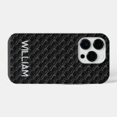Coque Pour iPhone 14 Plus Modern Black Rubber Lattice with Name (Verso Horizontal)